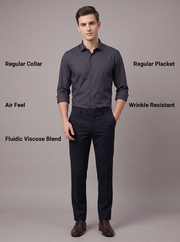 HE SPOKE Men's Dark Grey Solid Regular Fit Shirt