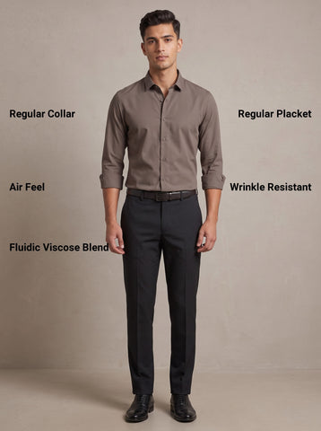 HE SPOKE Men's Mud Brown Solid Regular Fit Shirt