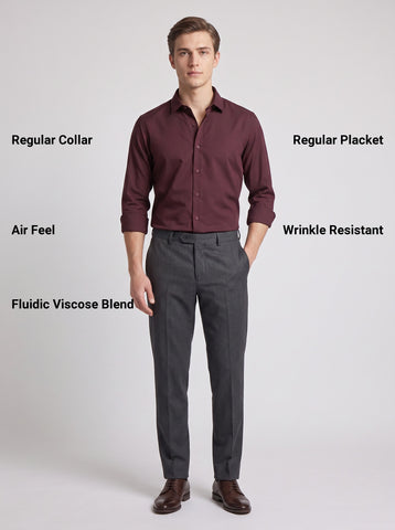 HE SPOKE Men's Burgundy Solid Regular Fit Shirt