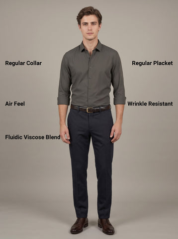 HE SPOKE Men's Olive Solid Regular Fit Shirt