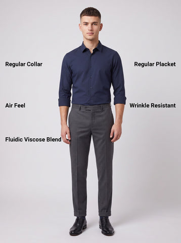 HE SPOKE Men's Navy Blue Solid Regular Fit Shirt