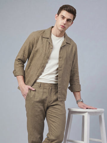 Men's MudBrown Breathable Linen Blend Shacket