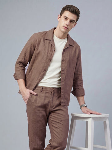 Men's Taupe Breathable Linen Blend Shacket