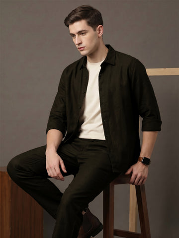 Men's Coffee Breathable Linen Blend Shacket