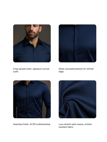 Navy Solid PC Sateen Stretch Formal Shirt