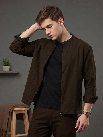 Men's Coffee 2-Way Stretch  Casual Shacket
