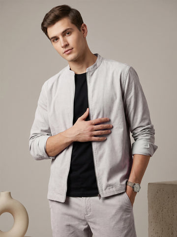 Men's LightGrey 2-Way Stretch  Casual  Shacket