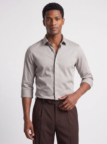 Men's Grey Solid PC Sateen Stretch Formal Shirt