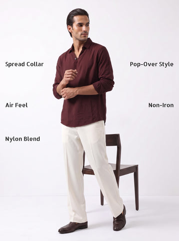 Solid Airy Crinkled Burgundy Shirt