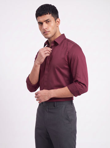 Solid Satin Stretch Red Berry Shirt