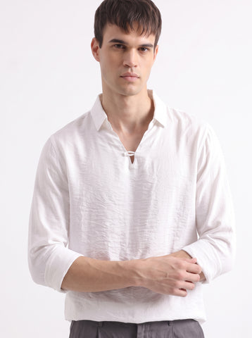 Solid Airy Crinkled White Shirt