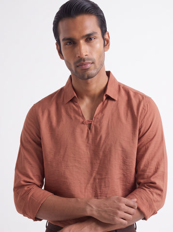 Solid Airy Crinkled Burnt Orange Shirt