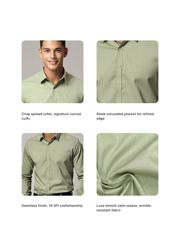 Green Solid PC Sateen Stretch Formal Shirt