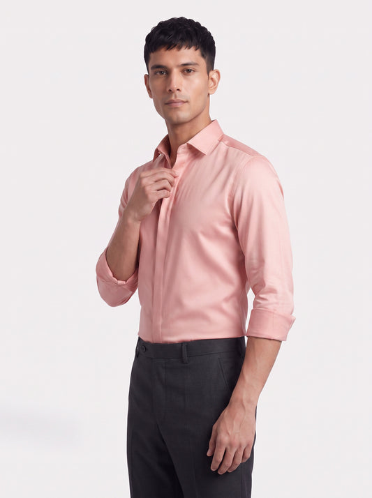 Pink Solid Formal Designer Shirt For Men by HE SPOKE