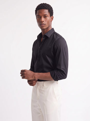 Solid Satin Stretch Black Shirt