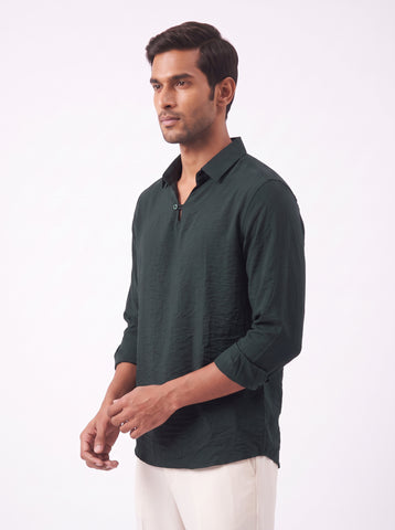 Solid Airy Crinkled Bottle Green Shirt