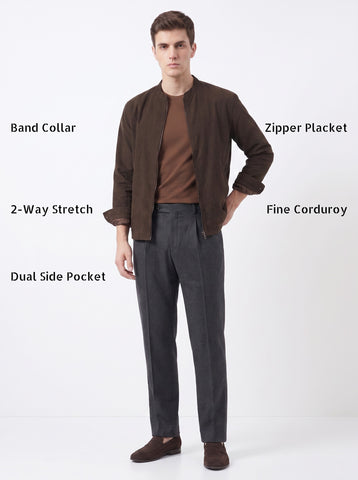 Solid Micro Corduroy Stretch Coffee Shacket