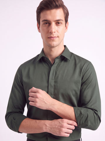 Solid Satin Stretch Forest Green Shirt