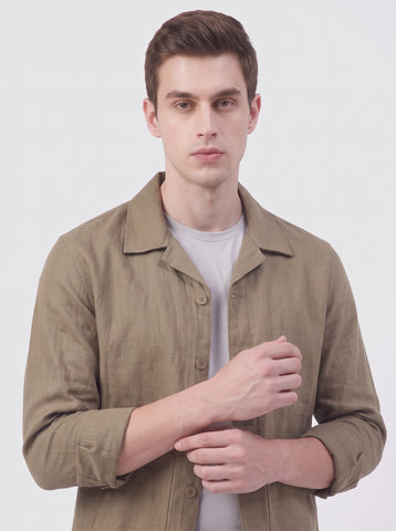 Solid Airy Linen Mud Brown Shacket