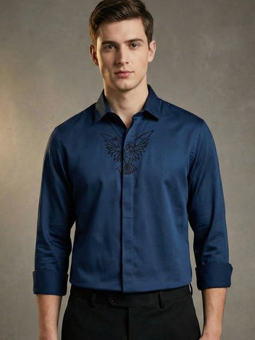 SatinPro-Max: Cotton Satin 2-Way Stretch Geometric Printed Party Shirt