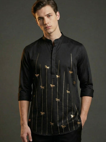 SatinPro-Lite: Satin 2-Way Stretch Foil Printed Festive Kurta