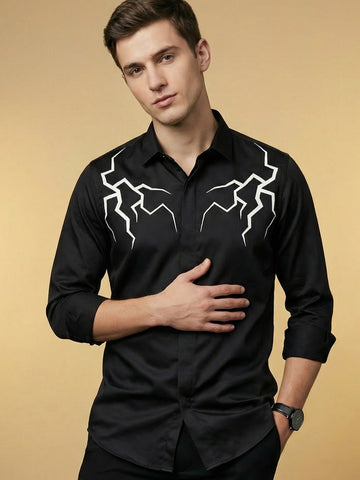 SatinPro-Lite: Satin 2-Way Stretch Abstract Foil Printed Party Shirt