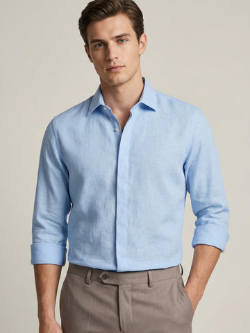 FreshAura: Perfume Finish Cotton Linen Solid Formal Shirt