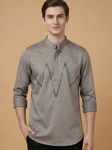 SatinPro-Lite: Satin 2-Way Stretch Geometric Foil Printed Ethnic Kurta