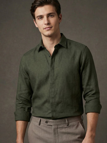 FreshAura: Perfume Finish Cotton Linen Solid Formal Shirt