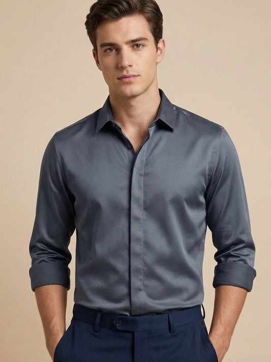 SatinPro-Max: Cotton Satin 2-Way Stretch Solid Party Shirt