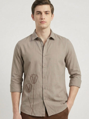 Penta-ProWeave: Rare Linen Blend 2-Way Stretch Floral Embroidered Smart Casual Shirt