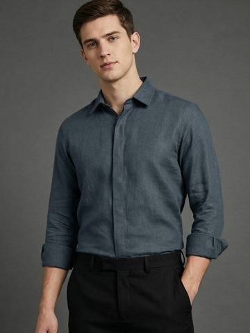 FreshAura: Perfume Finish Cotton Linen Solid Formal Shirt