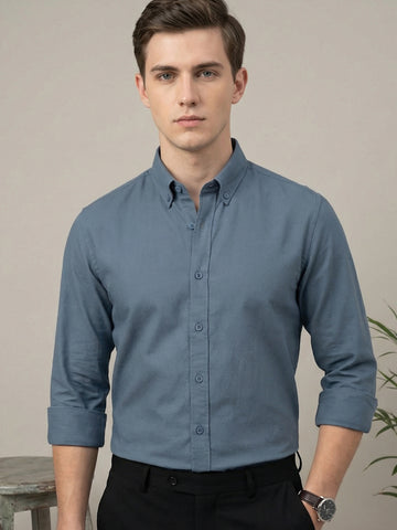 TrueOxford: Oxford Cotton 2-Way Stretch Solid Smart Casual Shirt