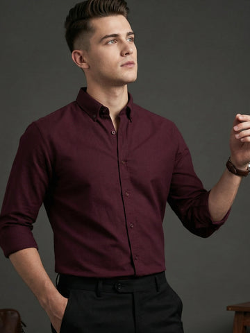 TrueOxford: Oxford Cotton 2-Way Stretch Solid Smart Casual Shirt