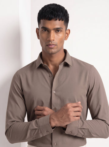Solid Airy Non-Iron Mud Brown Shirt