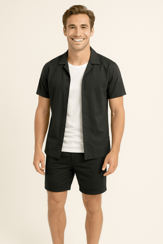 Black Solid Cotton Twill Casual Shirt