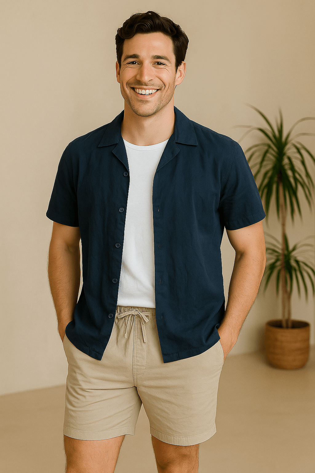 Navy Solid Cotton Twill Casual Shirt