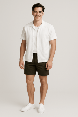 White Solid Cotton Twill Casual Shirt