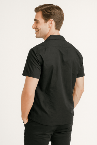 Black Solid Cotton Twill Casual Shirt