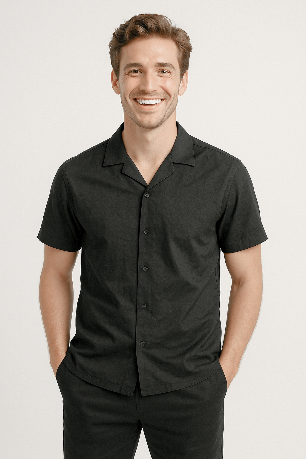 Black Solid Cotton Twill Casual Shirt