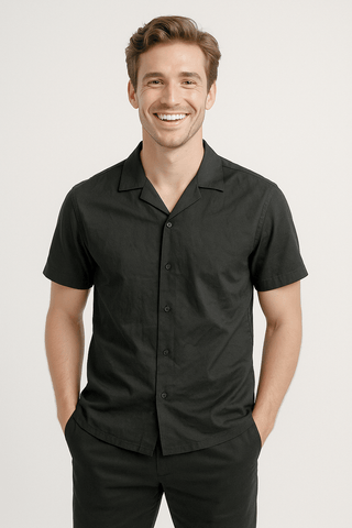 Black Solid Cotton Twill Casual Shirt