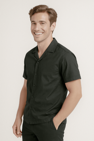 Black Solid Cotton Twill Casual Shirt