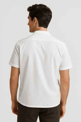 White Solid Cotton Twill Casual Shirt