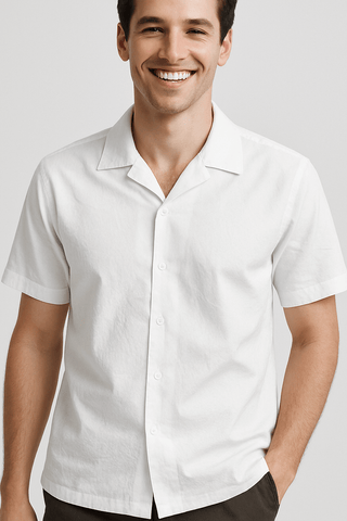 White Solid Cotton Twill Casual Shirt