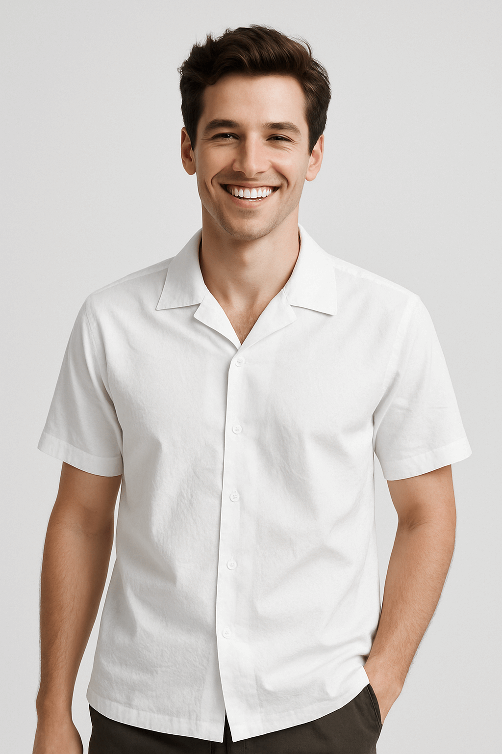 White Solid Cotton Twill Casual Shirt