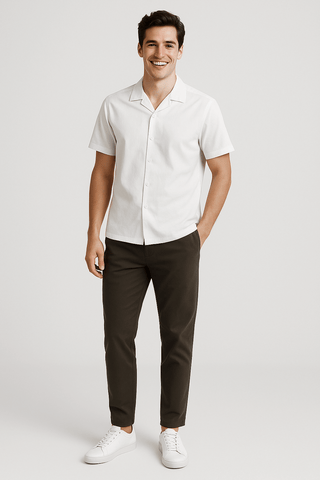 White Solid Cotton Twill Casual Shirt