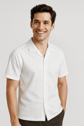 White Solid Cotton Twill Casual Shirt