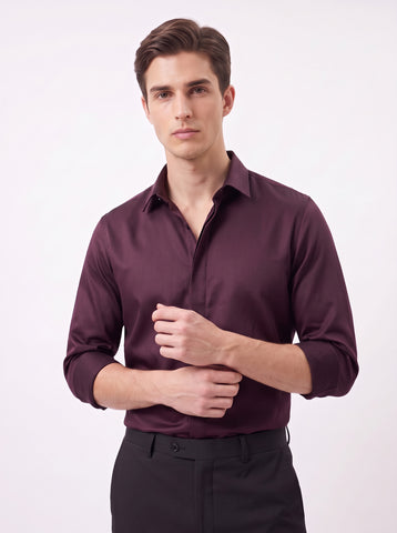 Solid Satin Stretch Mahogany Shirt