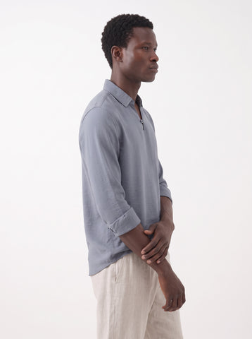 Solid Airy Crinkled Blue Shirt