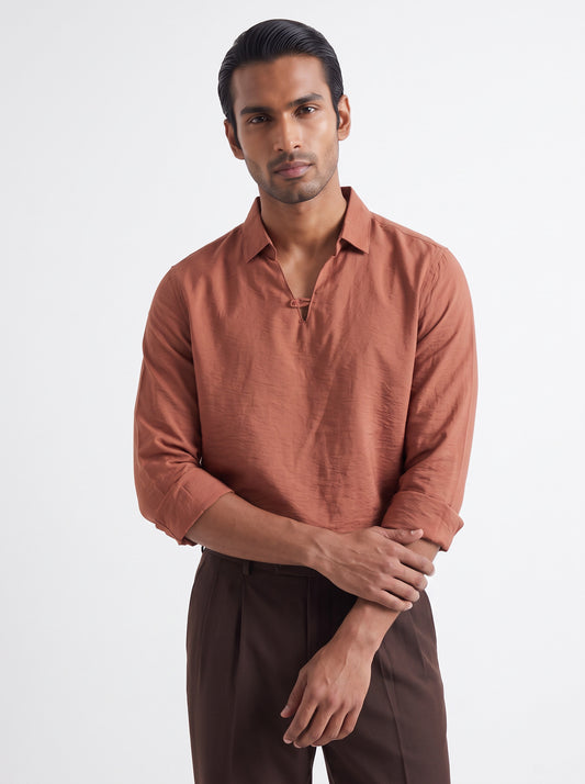 Men's BurntOrange Breathable Non-Iron Smart Casual Shirt